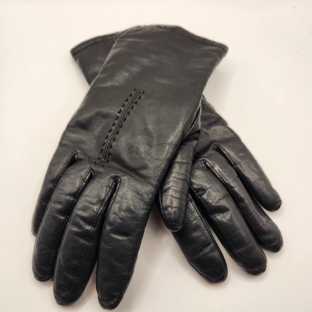 Vintage Black Leather Gloves Fur Lined Philippines WPL 9633 Stitched Women's